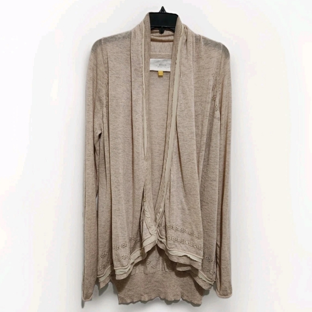 Leifsdottir Anthropologie Womens L Open Front Wool Blend Pointelle Cardigan